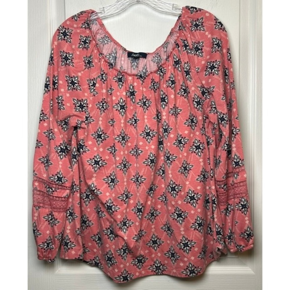 Angels Forever Young Women's Pink & Blue Floral Tunic Long Sleeve Blouse XL